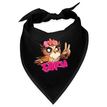 EBRU - Schöner Mädchen Name mit süßer EULE - Bandana - Schwarz - Vorne