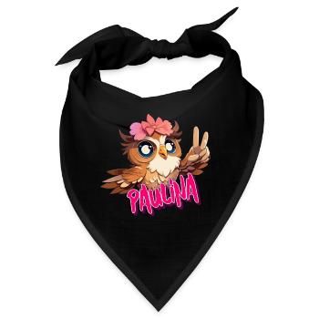 PAULINA - Schöner Mädchen Name mit süßer EULE - Bandana - Schwarz - Vorne