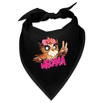 MELISSA - Schöner Mädchen Name mit süßer EULE - Bandana - Schwarz - Vorne