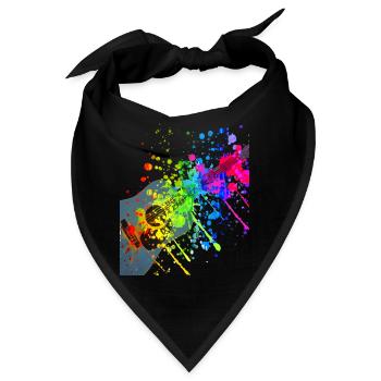 Gitarre - Kleckse aus Farbe - Bandana - Schwarz - Vorne