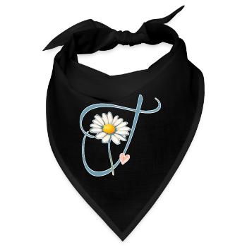 Buchstabe T Gänseblümchen Herz - Bandana - Schwarz - Vorne