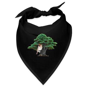 Mädchen Baum Natur Vogel Schaukel Fantasy Flora - Bandana - Schwarz - Vorne
