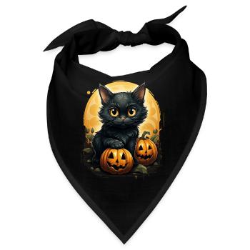 Black Cat Halloween Pumpkin - Cat - Bandana - Schwarz - Vorne