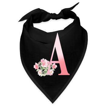 Buchstabe A mit Blumen - Bandana - Schwarz - Vorne