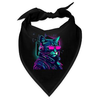 Cyberpunk Katze mit Sonnebrille - Bandana - Schwarz - Vorne