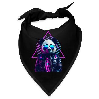 Retro Panda 80s Lederjacke Neonfarben - Bandana - Schwarz - Vorne