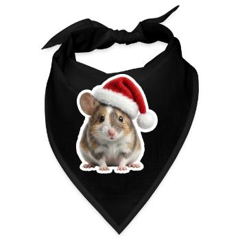 Süße Maus mit großer Weihnachtsmütze - Bandana - Schwarz - Vorne