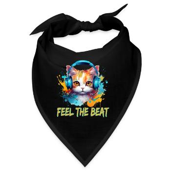 Niedliche Katze mit Kopfhörer - Bandana - Schwarz - Vorne
