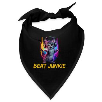 Niedliche Katze mit Kopfhörer - Bandana - Schwarz - Vorne