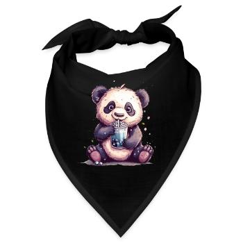 Niedlicher Panda mit Tee - Bandana - Schwarz - Vorne