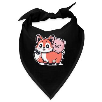 Kawaii Fuchs im Cartoon Stil mit Sparschwein - Bandana - Schwarz - Vorne
