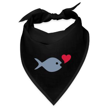 ★ Designfarben änderbar ★ Fisch, Herz, Luftblase - Bandana - Schwarz - Vorne