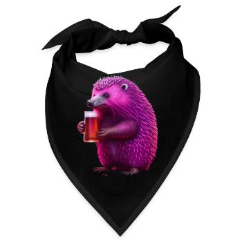 Igel Neon Pink Magenta mit Bier - Bandana - Schwarz - Vorne