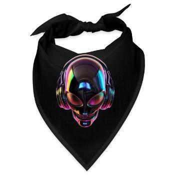 Schwarzer Alien-Kopf mit Kopfhörern - Bandana - Schwarz - Vorne