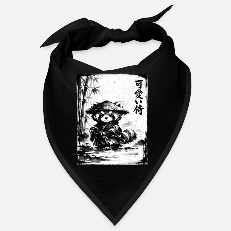Samurai Red Panda Sumi-e Ink Drawing Bandana