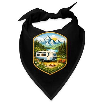 Camping Patch mit Wohnwagen   - Bandana - Schwarz - Vorne