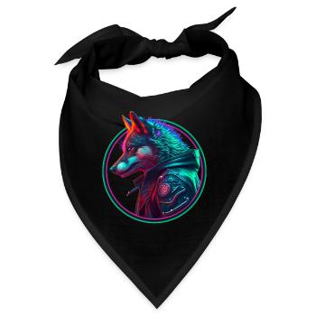 Neon Punk Wolf in Lederjacke - Bandana - Schwarz - Vorne
