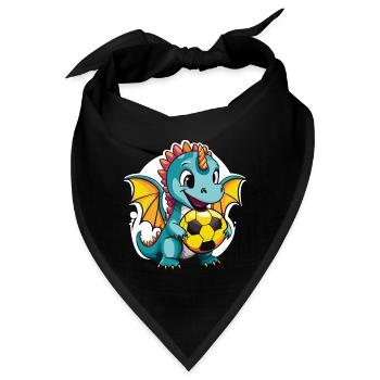 01 Baby Drache mit Fußball lustig Kinderbild - Bandana - Schwarz - Vorne
