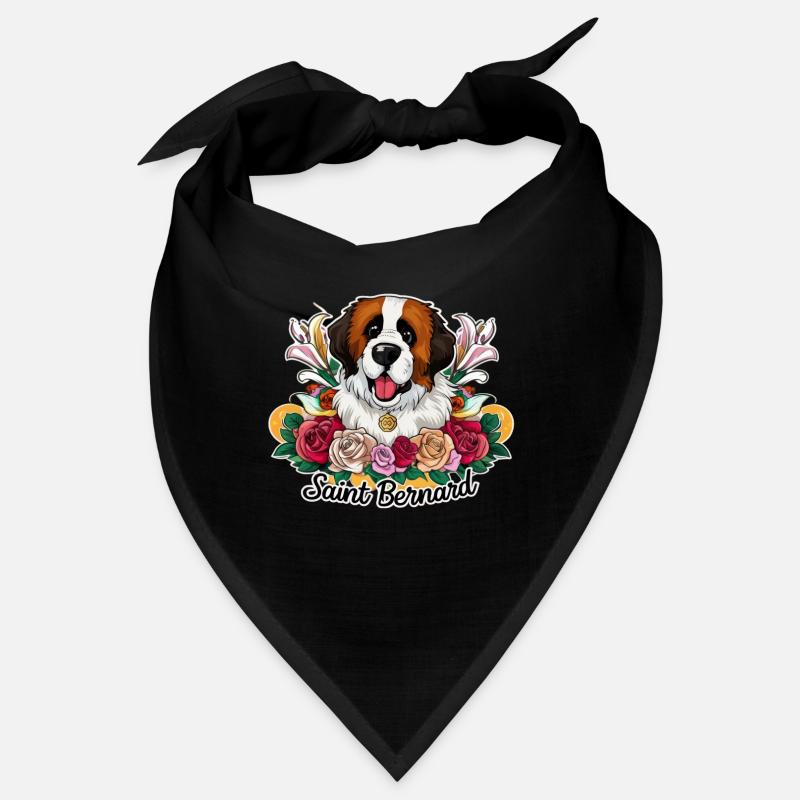 Chien de dessin animé de Saint-Bernard avec des roses et des lys Bandana