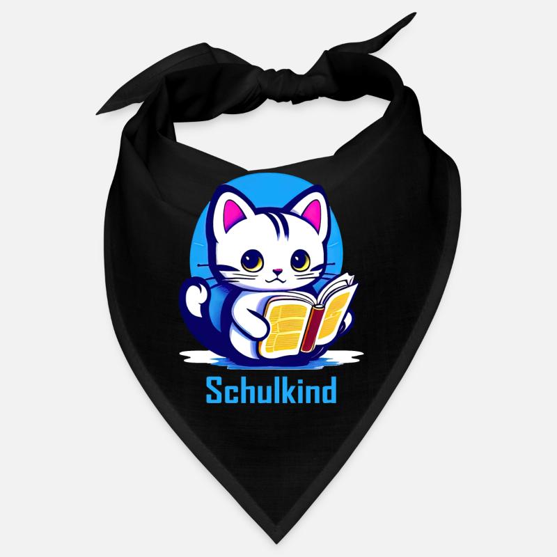 Schulkind Katze mit Buch Bandana