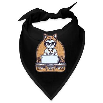 Techy Cat am Schreibtisch - Bandana - Schwarz - Vorne