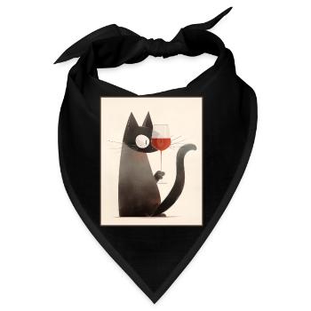 Katze mit Weinglas - Bandana - Schwarz - Vorne