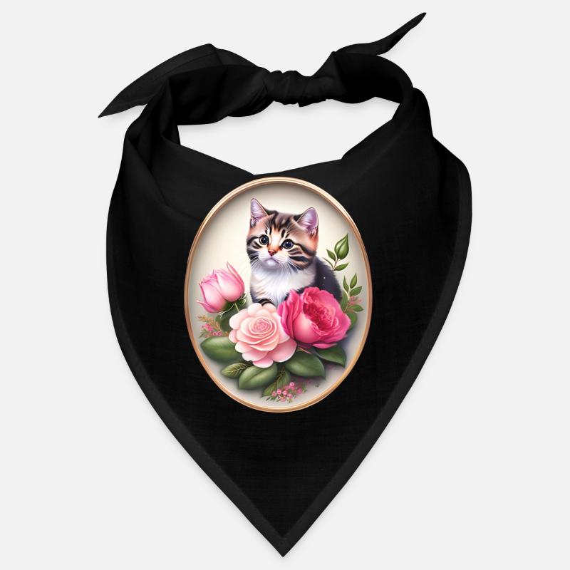 Vintage Katzenportrait mit Rosen Bandana