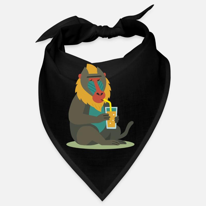 bunter Mandrill genießt entspannt ein Glas Saft Bandana