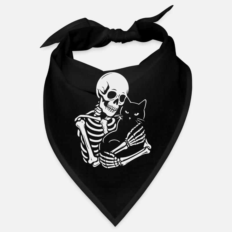 Skelett streichelt schwarze Katze - Bandana - Schwarz
