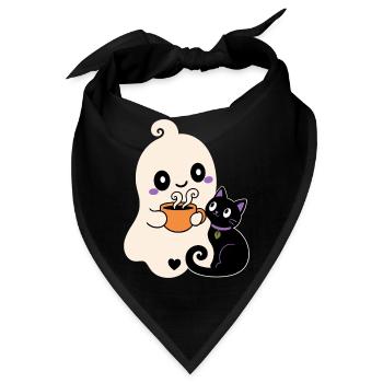 Halloween Geist mit Katze – Cozy Tea Time - Bandana - Schwarz - Vorne