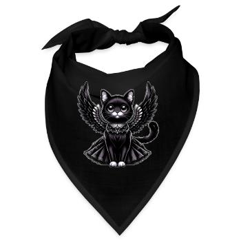 Schwarze Katze Gothic Engel Flügel Barock - Bandana - Schwarz - Vorne