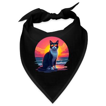 Katze am Strand - Bandana - Schwarz - Vorne