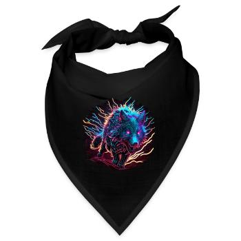 Wolf Neon Illustration Synthwave Art - Bandana - Schwarz - Vorne