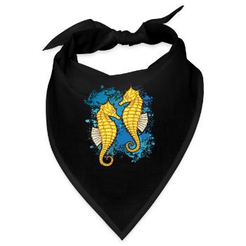 Zwei Seepferdchen auf bunten Farbklecksen - Bandana - Schwarz - Vorne