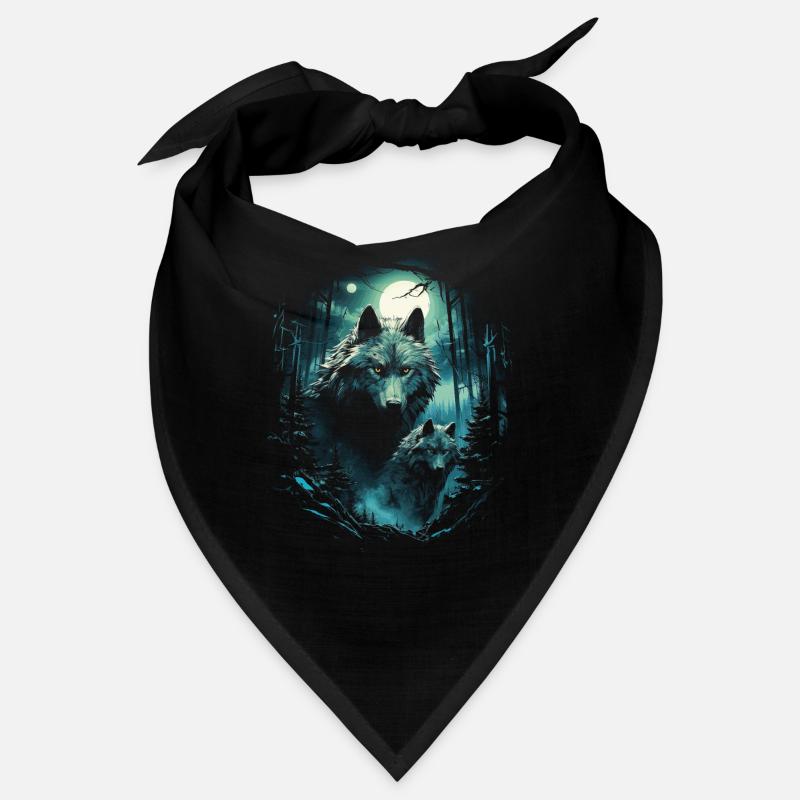 Fantasy Wölfe Wolf Mondlicht Illustration - Bandana - Schwarz