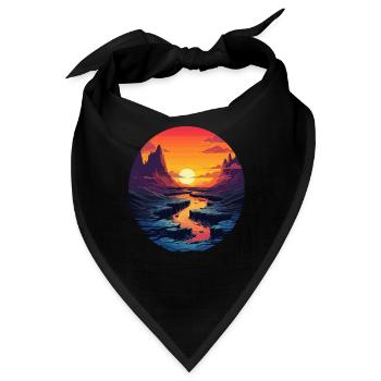 Sonnenuntergang über Fluss und Berge im - Bandana - Schwarz - Vorne
