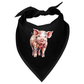 Florales Schwein mit Blumenmuster für - Bandana - Schwarz - Vorne