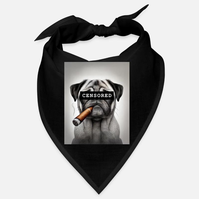 Censored Pug with Cigar Bandana