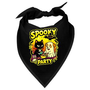 🎃 Gruselige Party – Halloween 2 Katzen-Hund-Eule - Bandana - Schwarz - Vorne