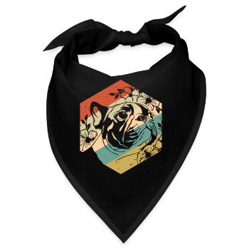 Retro Vintage Blumen Mops - Bandana - Schwarz - Vorne