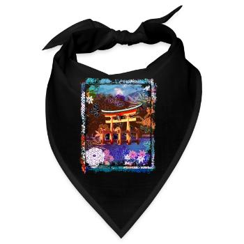 Japan Torii Gate In Water Mountain Collage Art 73 - Bandana - Schwarz - Vorne