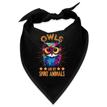 Bunte Eule mit Kopfhörer - Bandana - Schwarz - Vorne