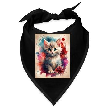 Süßes Kätzchen in Aquarell Splash Art - Bandana - Schwarz - Vorne