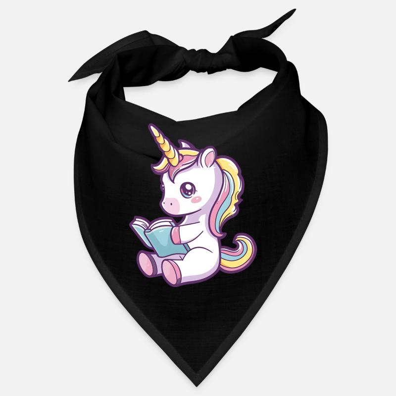 Niedliches Einhorn Cartoon liest ein Buch - Bandana - Schwarz