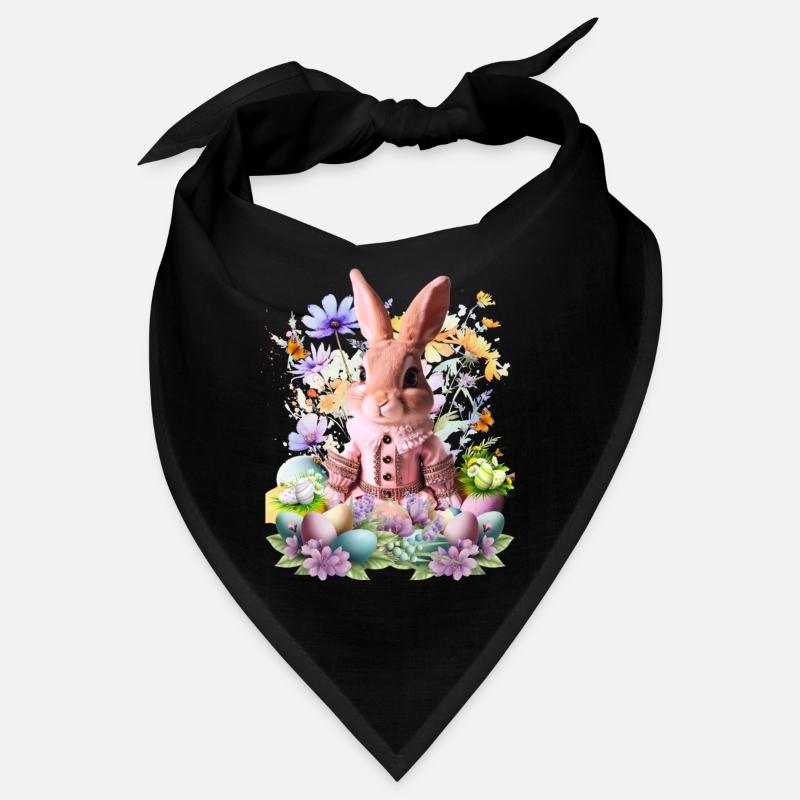 Un lapin rose pastel dans une mer de fleurs Bandana