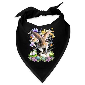 Eleganter Osterhase im Blumenfeld - Bandana - Schwarz - Vorne