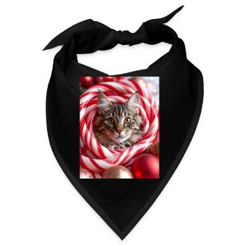 Weihnachtskatze zwischen Zuckerstangen - Bandana - Schwarz - Vorne