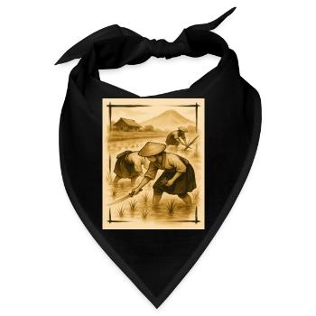 Feld, Reis und Bauern, Reisanbau im Morgengrauen - Bandana - Schwarz - Vorne