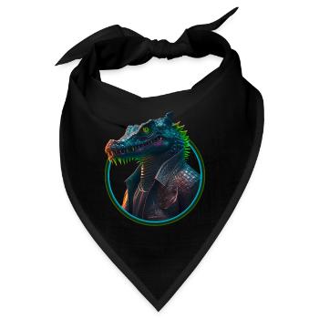 Neon Punk Krokodil in Lederjacke - Bandana - Schwarz - Vorne