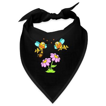 Bienen mit Blumen und Honigtopf - Bandana - Schwarz - Vorne